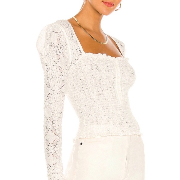 Free People NWOT Smocked Lace Confection Top / Evening Cream - Picture 3 of 14